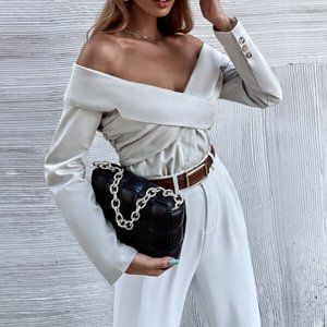 CHIC DOLLZ Off Shoulder Crisscross Knot Back Blaze